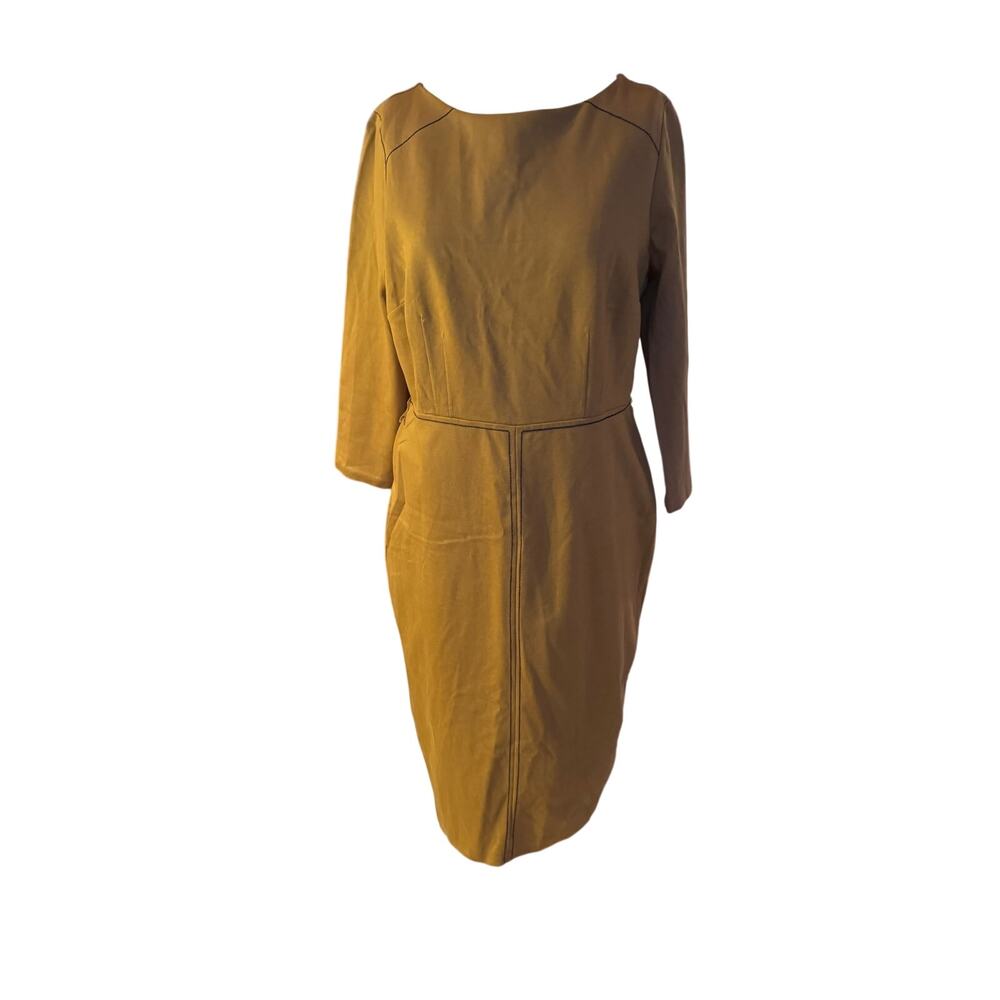 Boden Rosale ponte midi pencil dress sz 12 mustard tan business attire